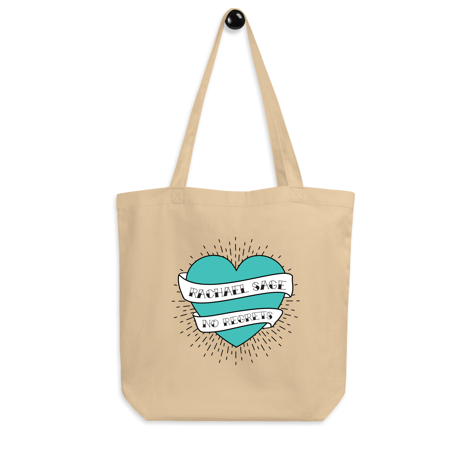 "No Regrets" Turquoise Heart Tote Bag