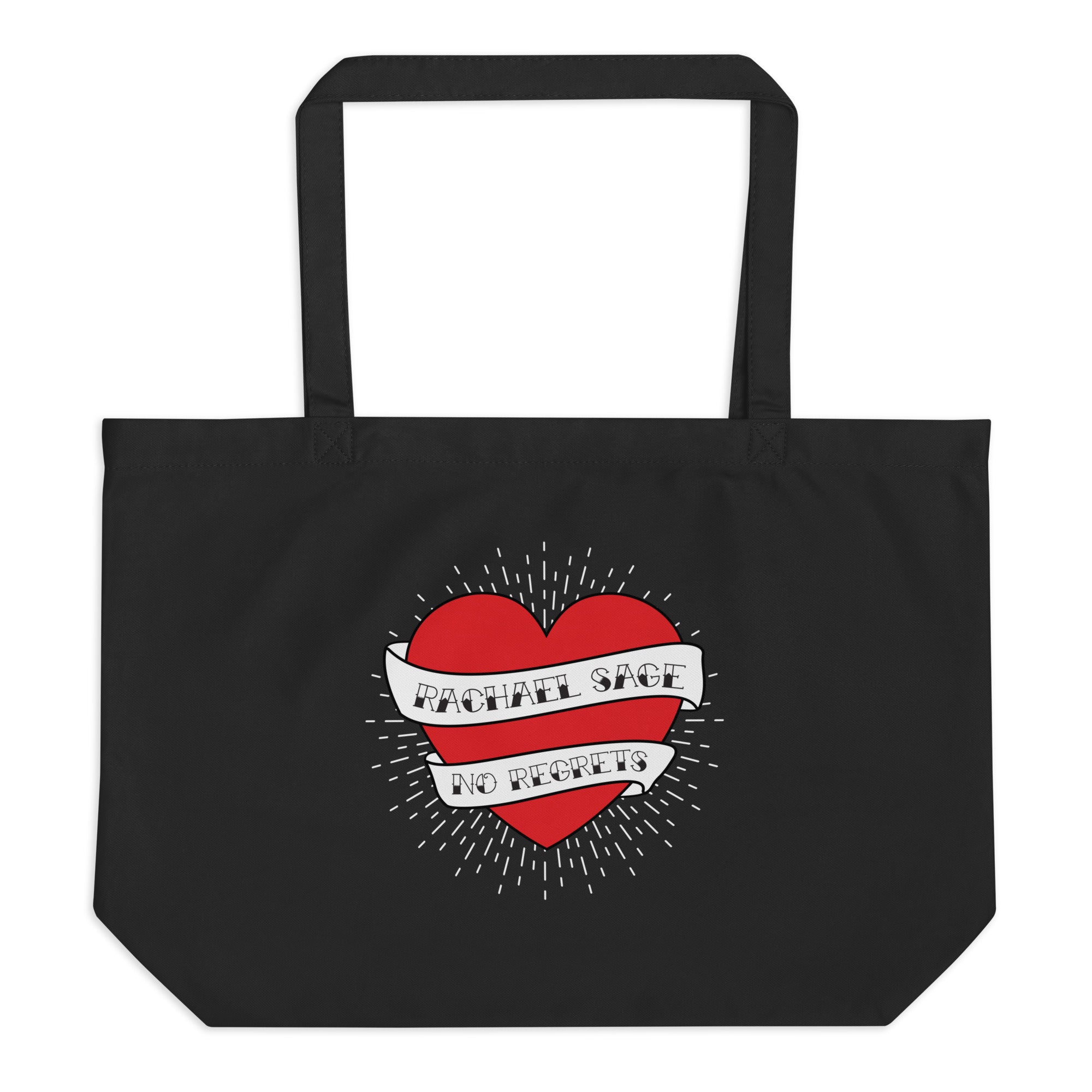 "No Regrets" Red Heart Large Tote Bag - Black